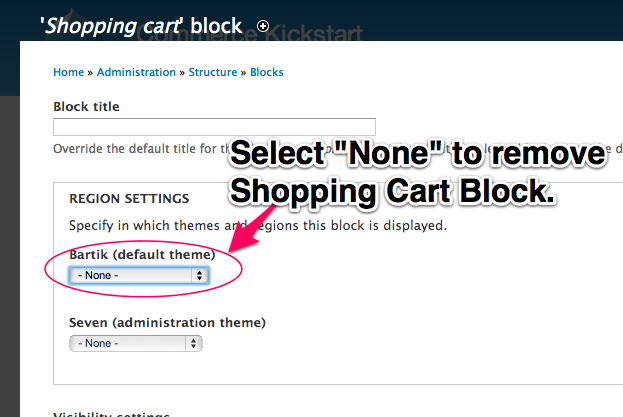 Select None
to remove the Shopping Cart from your theme.