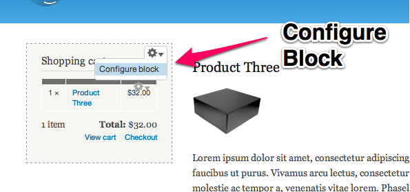 Configure
Shopping Cart Block