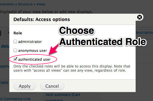 Choose the
authenticated role.