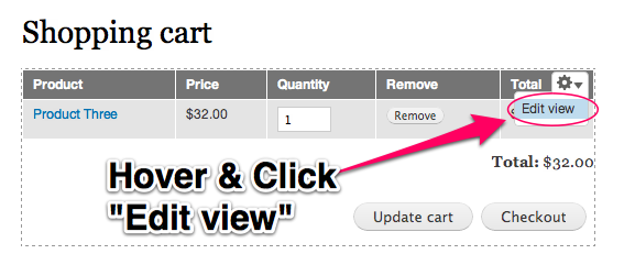 Click edit
to configure the shopping cart View