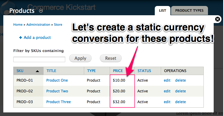 Let's create a
static currency conversion for these products!