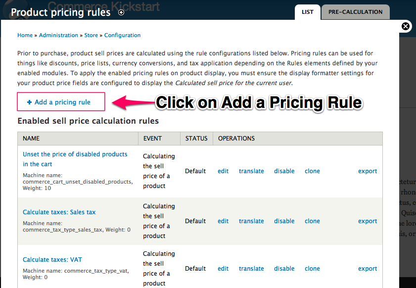 Click on Add a
Pricing Rule and Add event