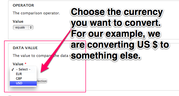 Choose the
currency you want to convert. For our example, we are converting US $ to
something else.
