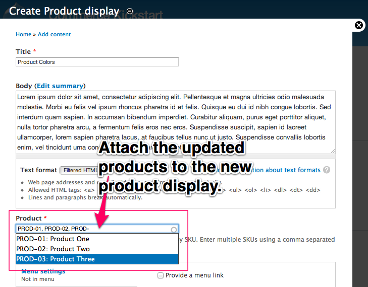 Attach the updated
products to the new product display.