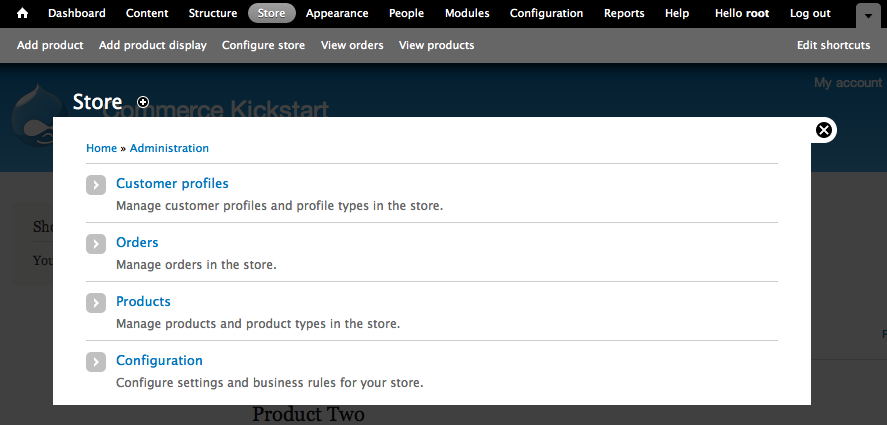 Drupal Commerce Store
Administration Screen.